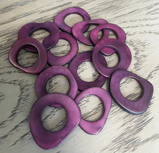 Tagua Hoop Beads. 20 Purple Pieces