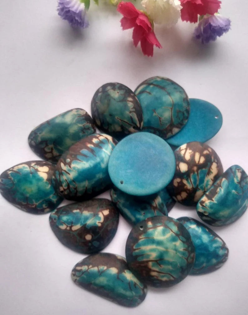 Tagua Beads. 15 Dark Blue Pieces