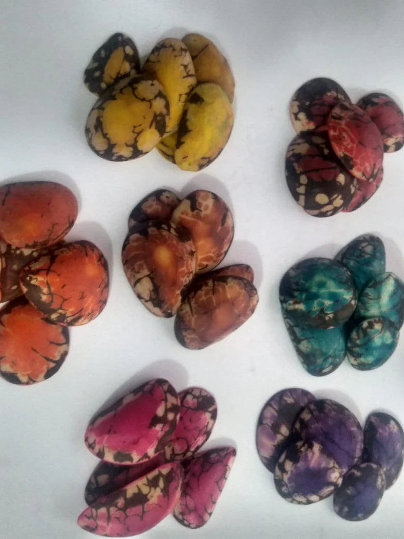 Tagua Oval Beads. 35 Multicolored Pieces