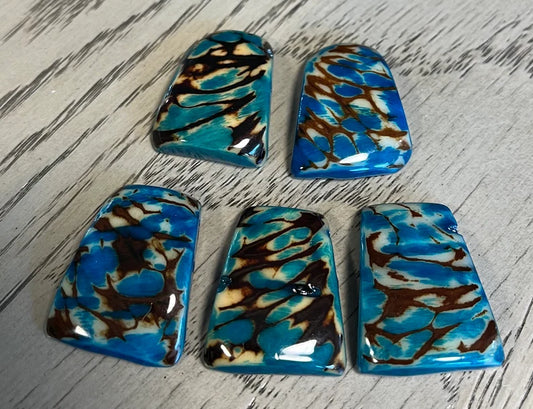 Tagua Rectangles Beads. 10 Blue Pieces