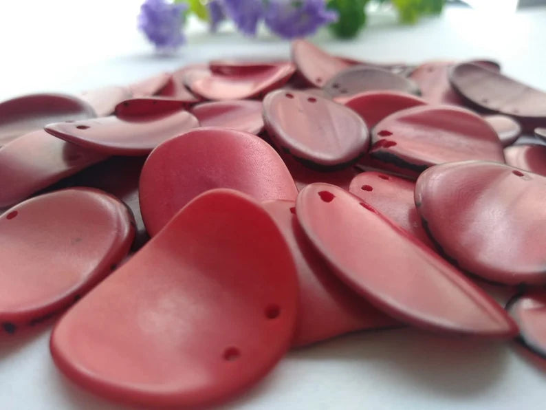 Tagua Chip Slices Beads. 20 Red Pieces