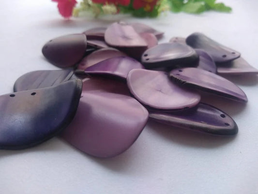 Jewelry Beads Handmade with Tagua Nut from Colombia 20 Purple Slices Curved - Nail Shape