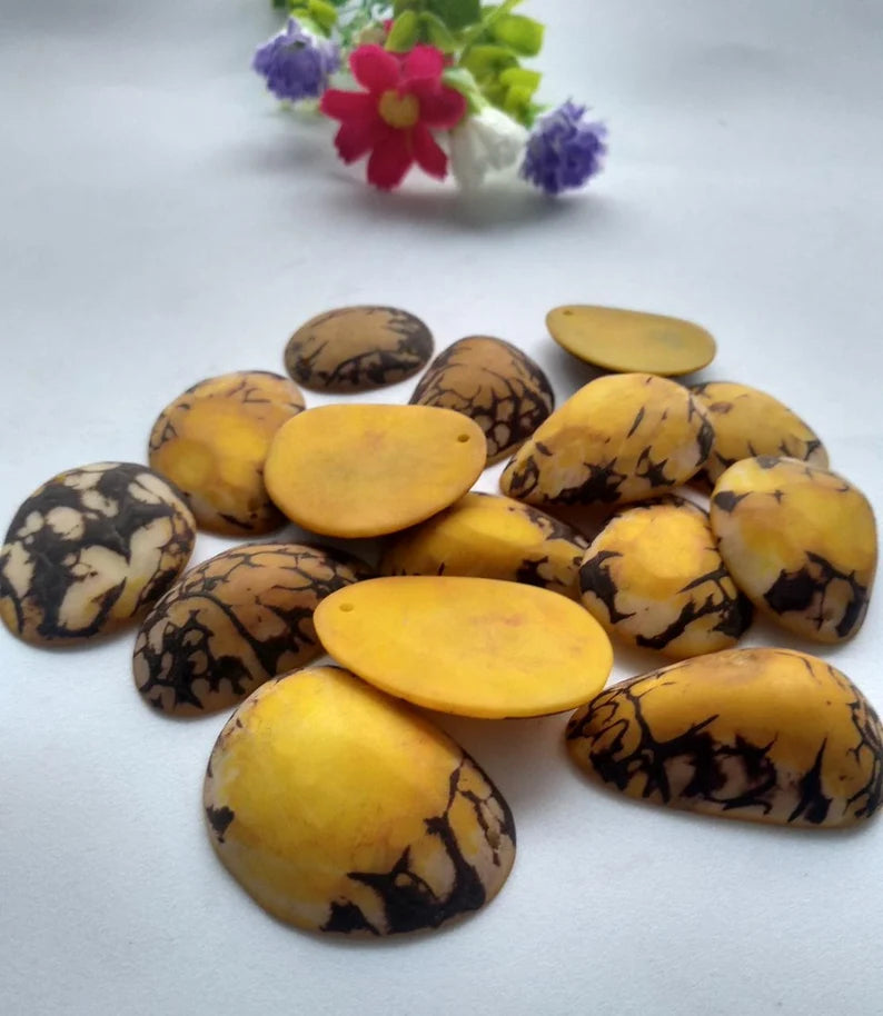 Tagua Beads. 15 Yellow Pieces