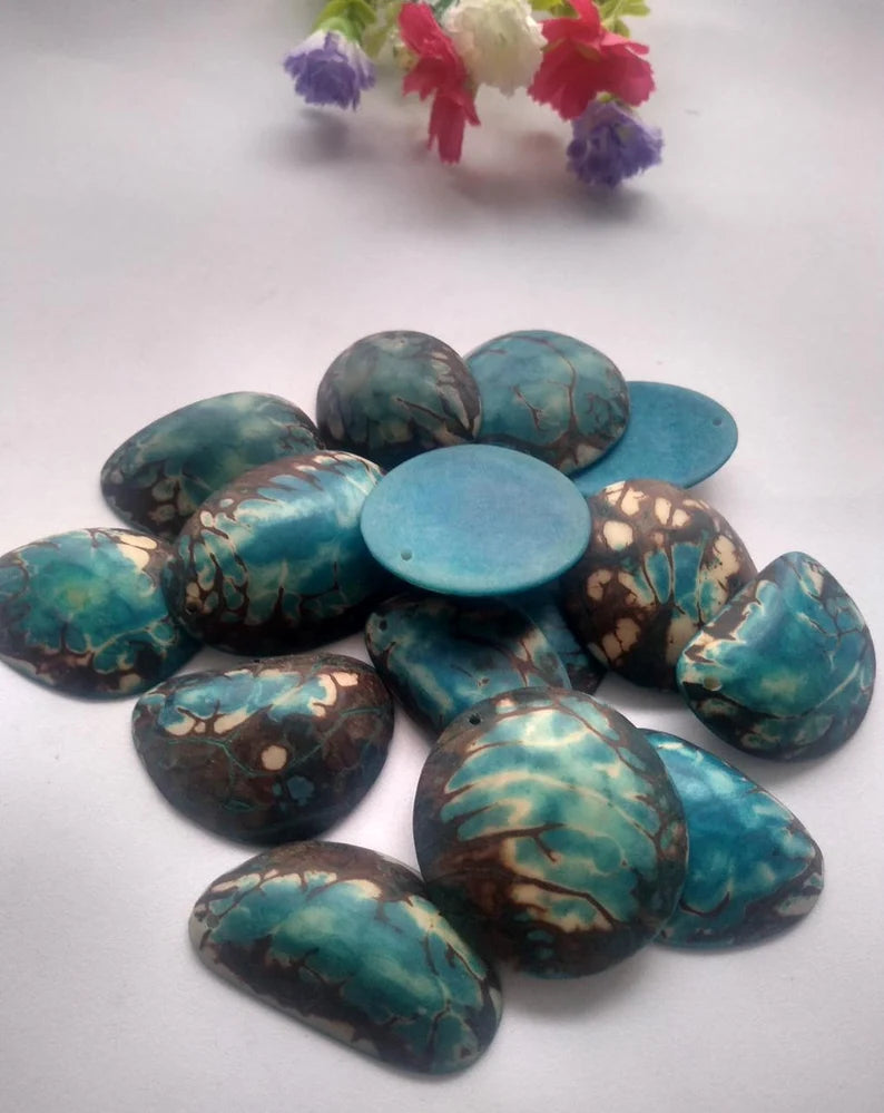 Tagua Beads. 15 Dark Blue Pieces
