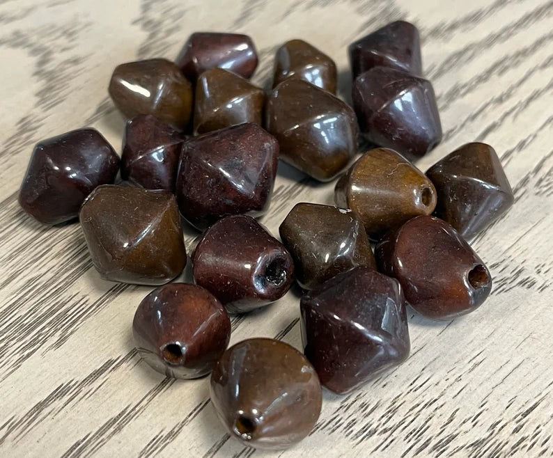 Tagua Bicone Beads. 20 Brown Pieces.