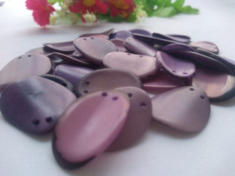 Tagua Chip Slices Beads. 20 Purple Pieces