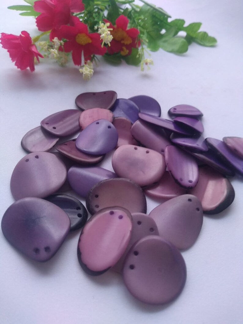 Tagua Chip Slices Beads. 20 Purple Pieces