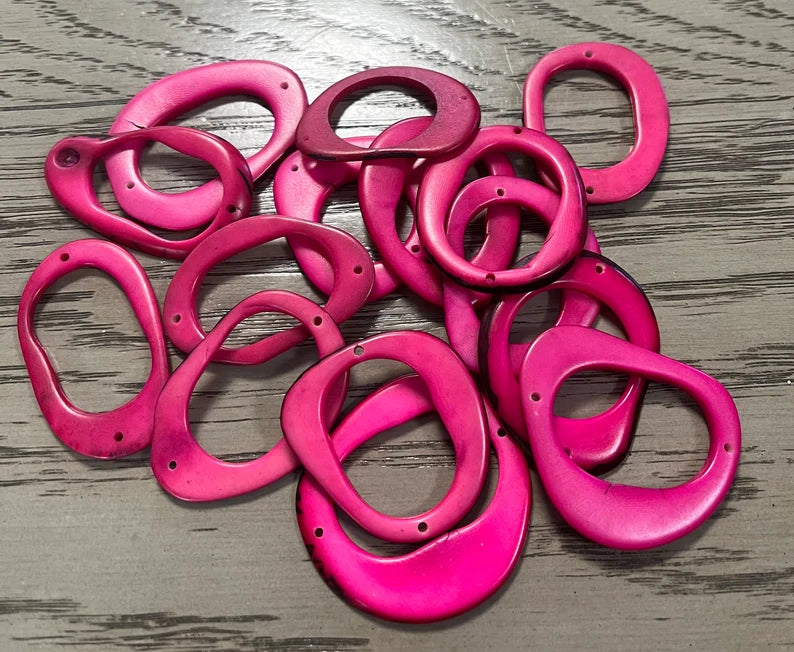 Tagua Hoop Beads. 20 Pink Pieces