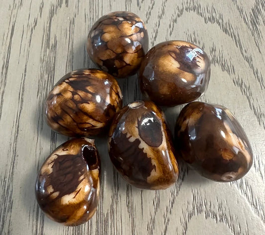 Tagua Beads. 5 Brown Pieces.