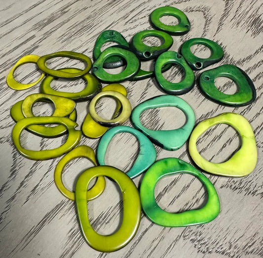 Tagua Hoop Beads. 20 Green Pieces