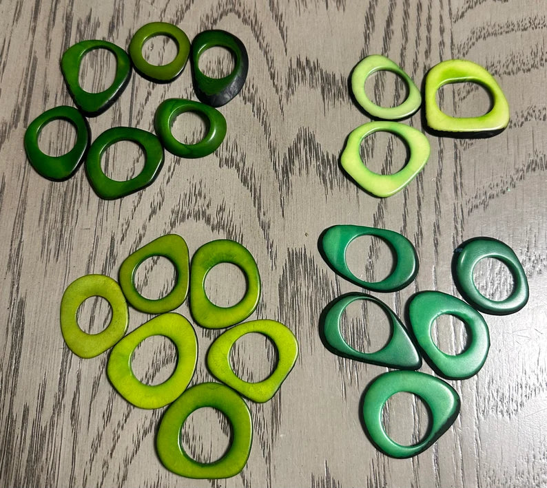 Tagua Hoop Beads. 20 Green Pieces