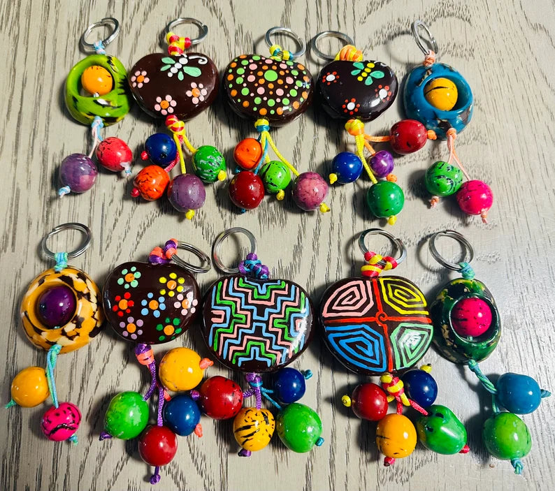 Tagua and Bombona Keychains made in Colombia. (10 Pieces)