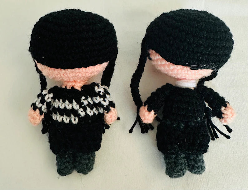 Wednesday Addams. Set of 2 Mini Dolls in Crochet.