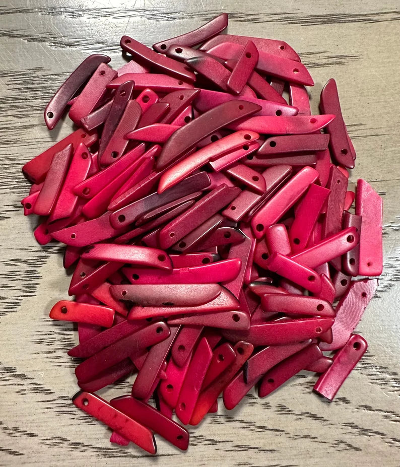 Tagua Sticks Beads. 30 Pink Pieces