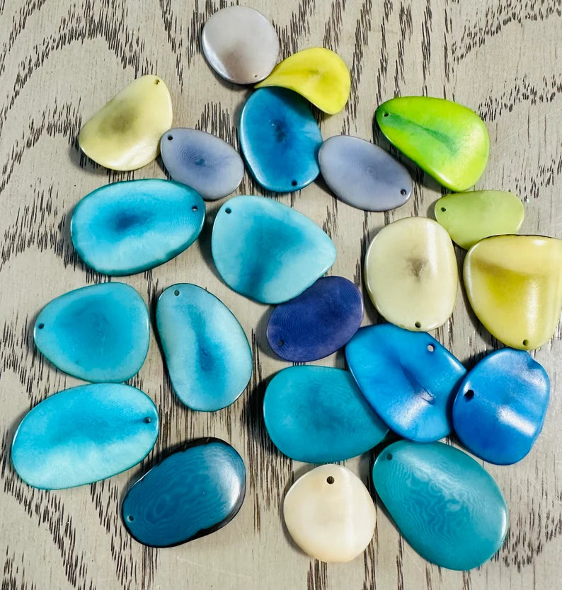 Tagua Chip Slices Beads. 20 Mulricolored Pieces
