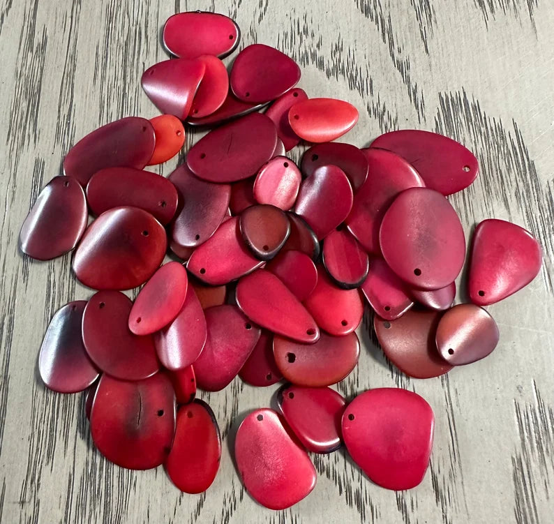 Tagua Chip Slices Beads. 30 Pink Pieces