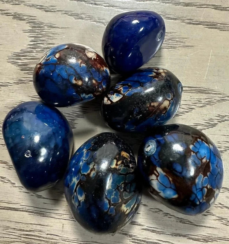 Tagua Beads. 6 Dark Blue Pieces