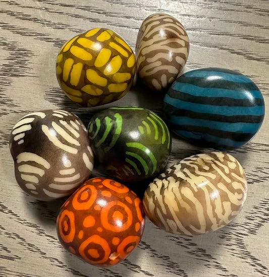 Tagua Bead. 6 Patterned Multicolored Pieces