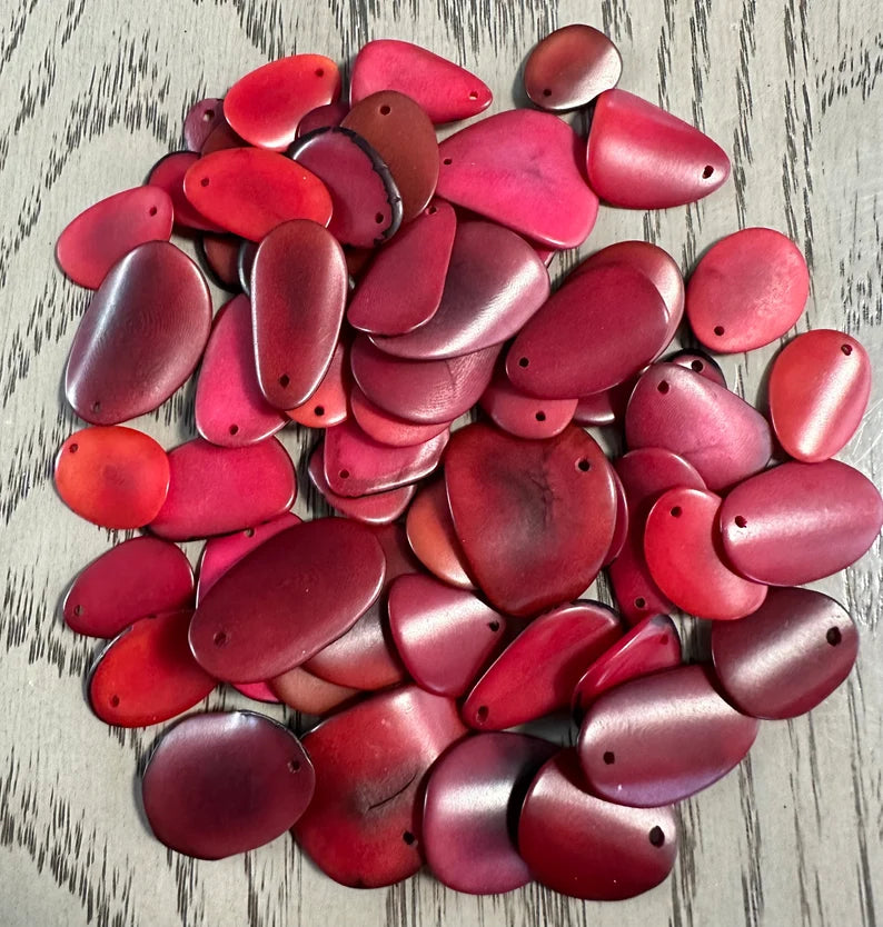 Tagua Chip Slices Beads. 30 Pink Pieces