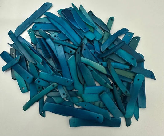 Tagua Stick Beads. 30 Blue Pieces