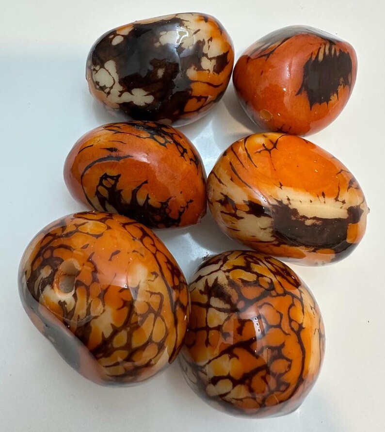 Tagua Beads. 6 Orange Pieces