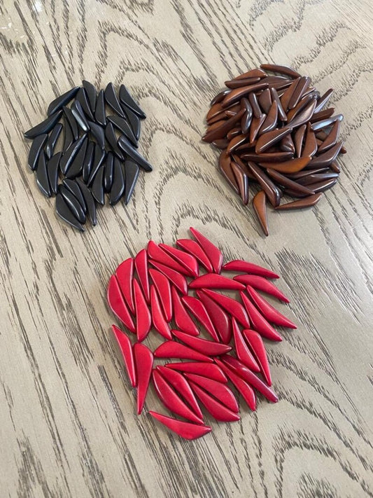 Tagua Stick Beads. 60 Brown, Black and Red Pieces.