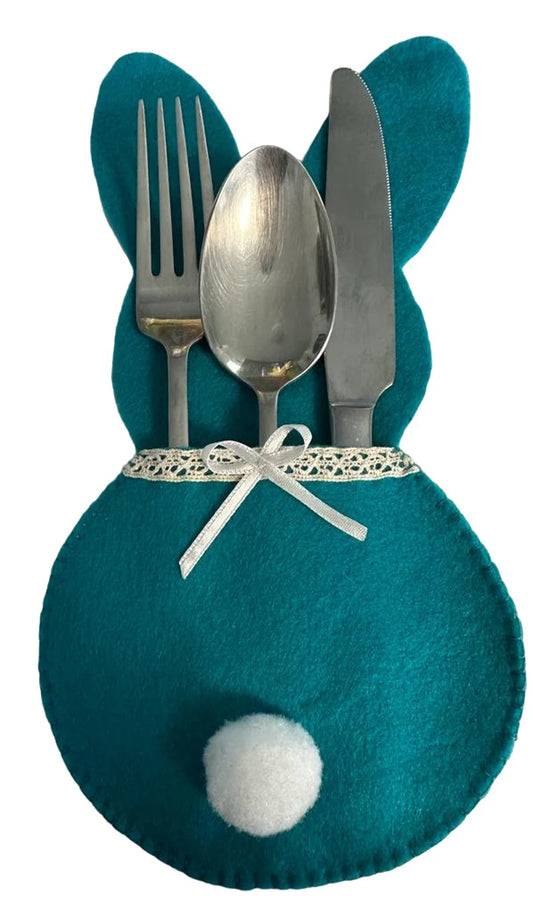 Easter Bunny Turquoise Silverware Bag.
