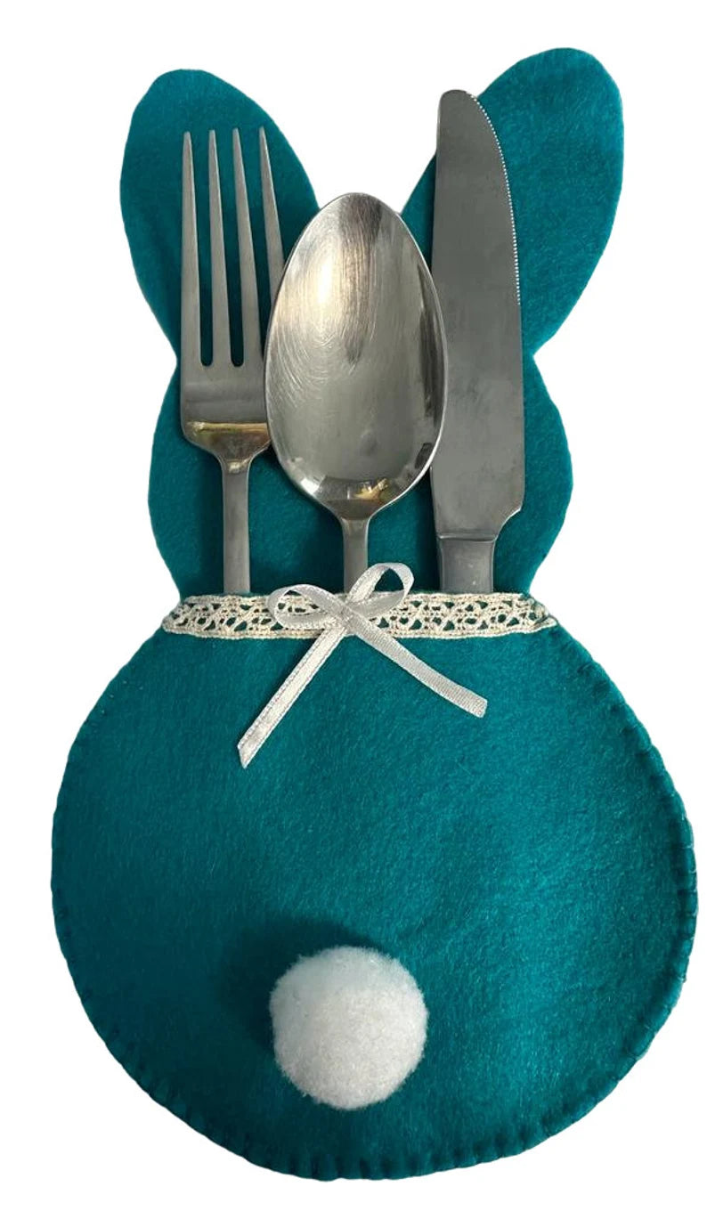 Easter Bunny Turquoise and Pink Silverware Bag.