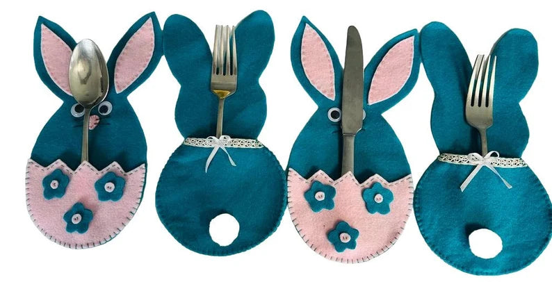 Easter Bunny Turquoise and Pink Silverware Bag.