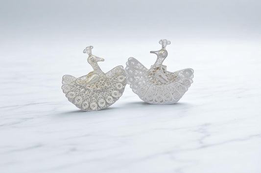 Peacock Silver Filigree Earrings