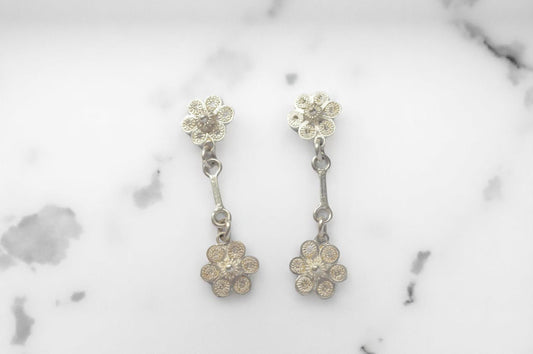 Small Flower Silver Filigree Earrings