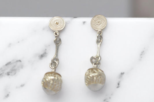 Patterned Ball Silver Filigree Earrings