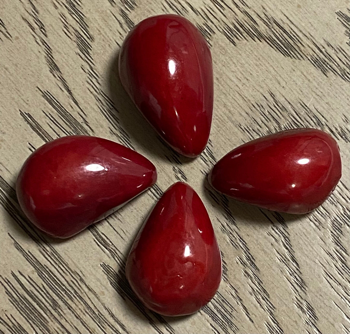Tagua Teardrop Beads. 10 Red Pieces.