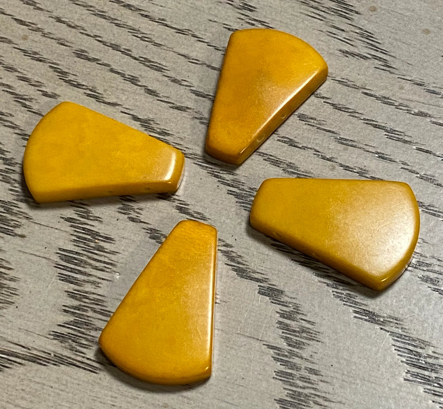 Tagua Curved Triangle Beads. 9 Yellow Pieces