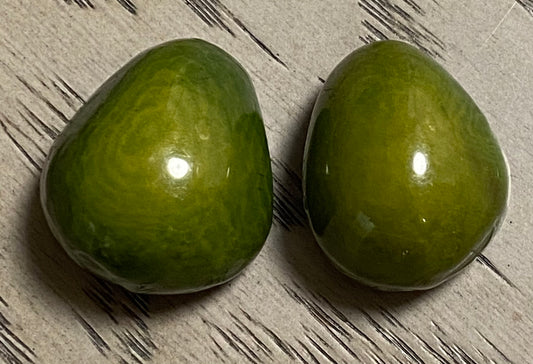 Tagua Teardrop Beads. 10 Olive Green Pieces.