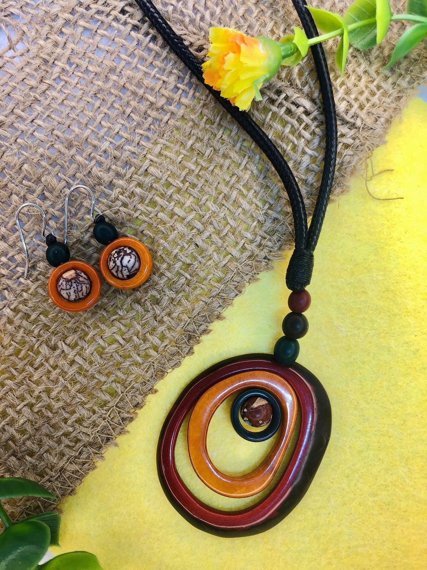 Natural Sustainable Jewelry Set Tagua Nut & Bombona Seed Necklace + Earrings Handmade in Colombia Ethical Eco Vegan Seed Beads Organic DIY