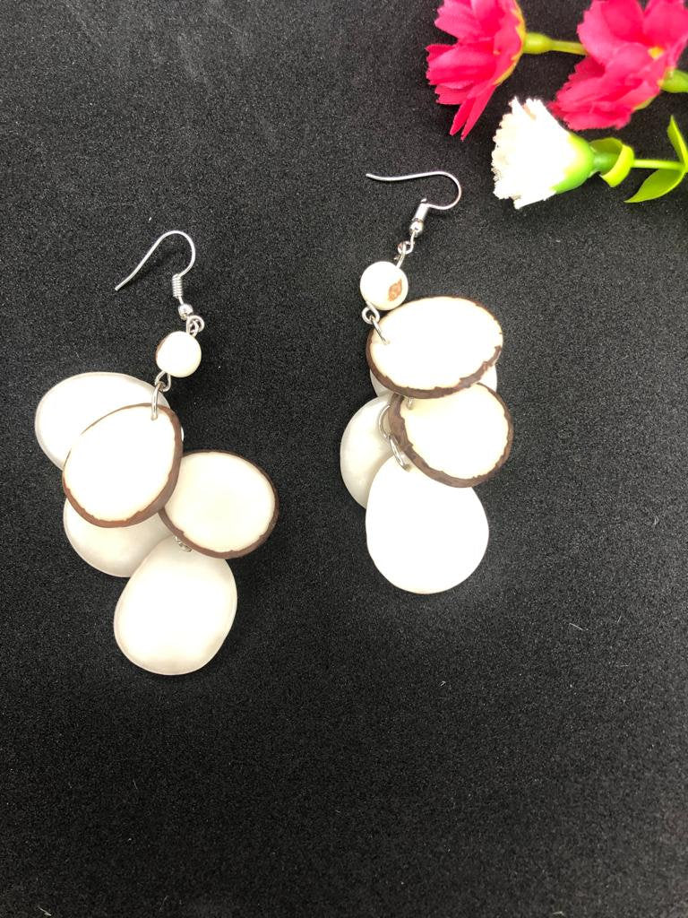 Sustainable Jewelry oval white earrings handmade with tagua nut seed from Colombia organic vegan eco-friendly ethical exotic women gift eco