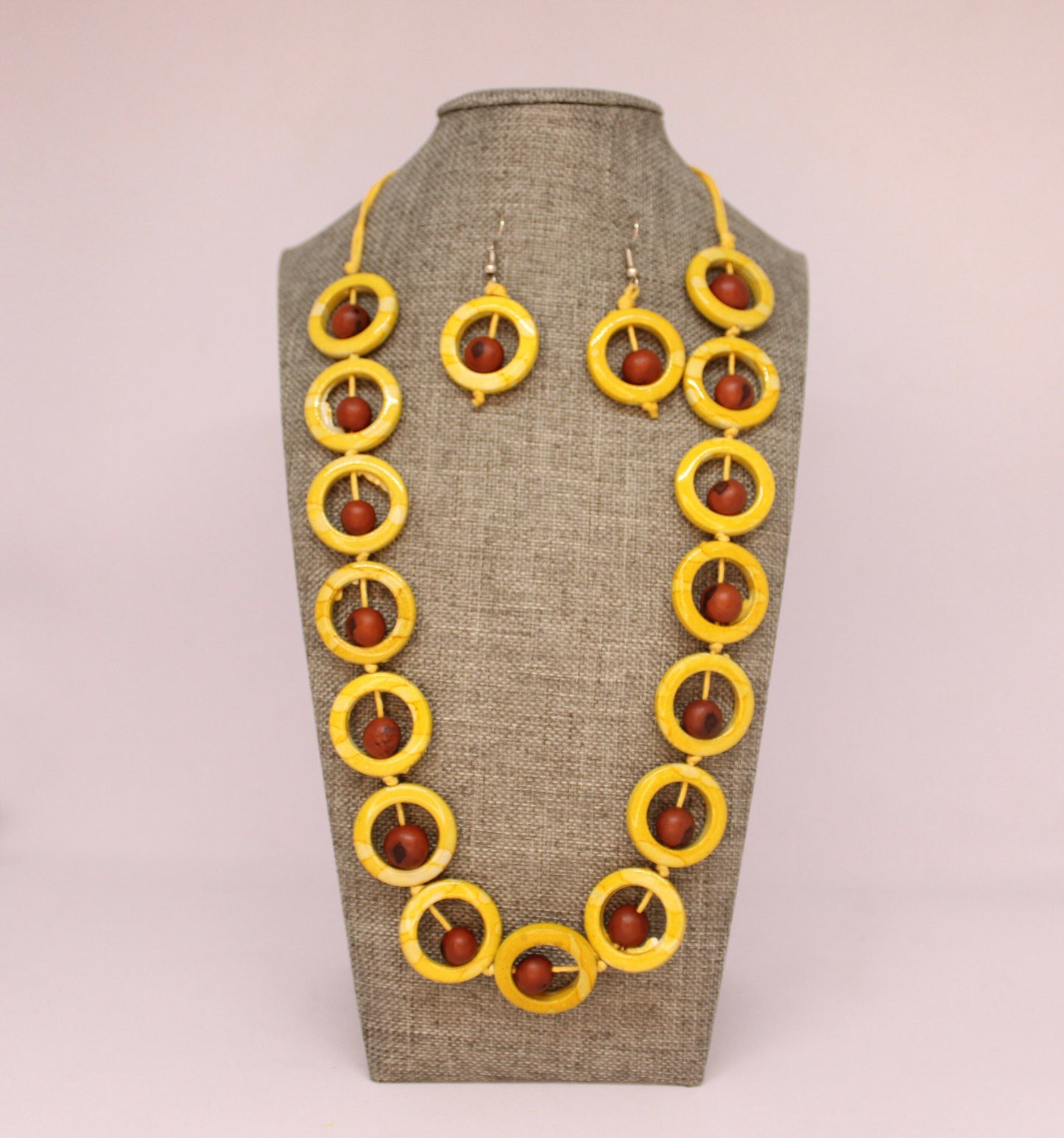 Valentine Gift for Her Yellow and Brown Seeds in a set of earrings and necklace. Eco Sustainable Handmade Jewelry Gift for Her Gif for Women