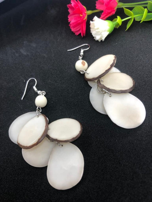 Sustainable Jewelry oval white earrings handmade with tagua nut seed from Colombia organic vegan eco-friendly ethical exotic women gift eco