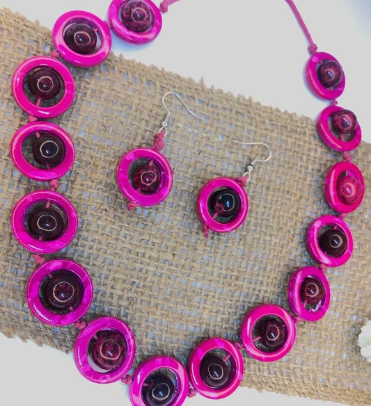 Natural Handmade Jewelry Set in Tagua Nut Seed Beads Necklace & Earrings Adjustable Eco Organic Sustainable Vegan Gift for Her Women DIY