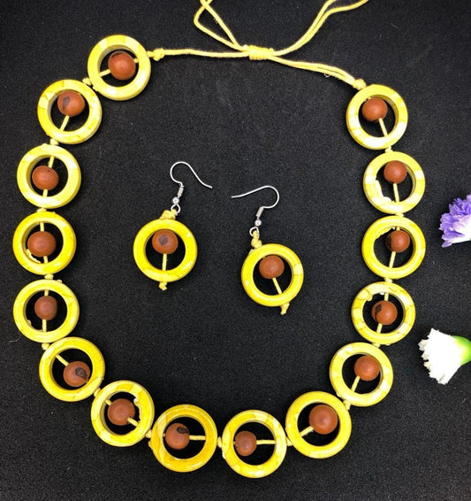 Valentine Gift for Her Yellow and Brown Seeds in a set of earrings and necklace. Eco Sustainable Handmade Jewelry Gift for Her Gif for Women