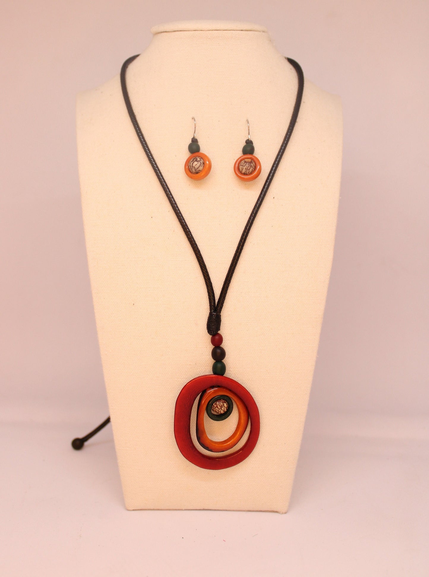 Natural Sustainable Jewelry Set Tagua Nut & Bombona Seed Necklace + Earrings Handmade in Colombia Ethical Eco Vegan Seed Beads Organic DIY