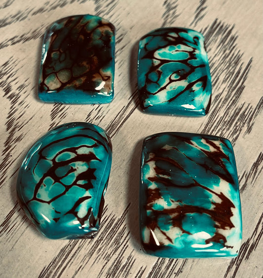 Tagua Rectangle Beads. 10 Blue Pieces