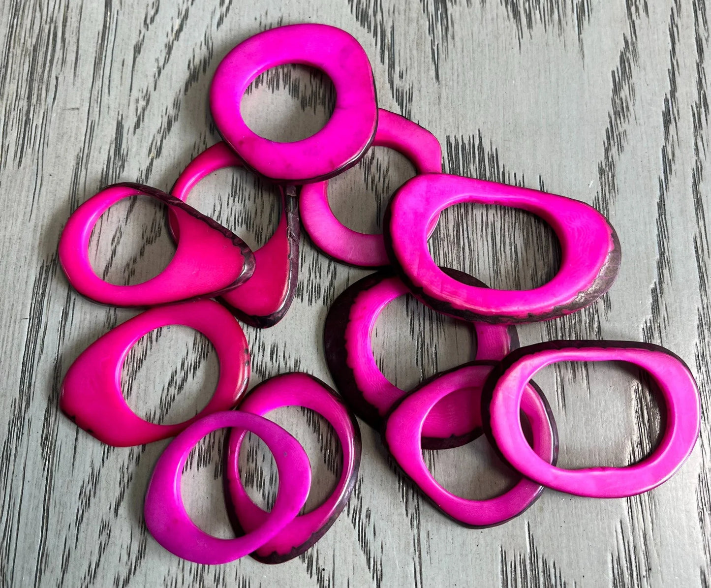 Tagua Hoop Beads. 20 Fuchsia Pieces.