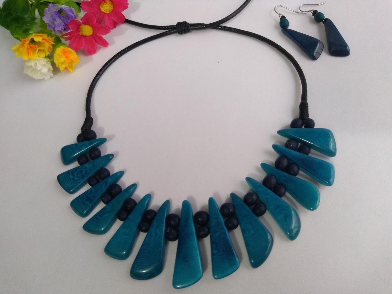 Valentine's Gift Tagua Necklace and Earrings Set Sustainable Jewelry Spring Fall Handmade Natural Eco Jewelry from Colombia Gift For Women