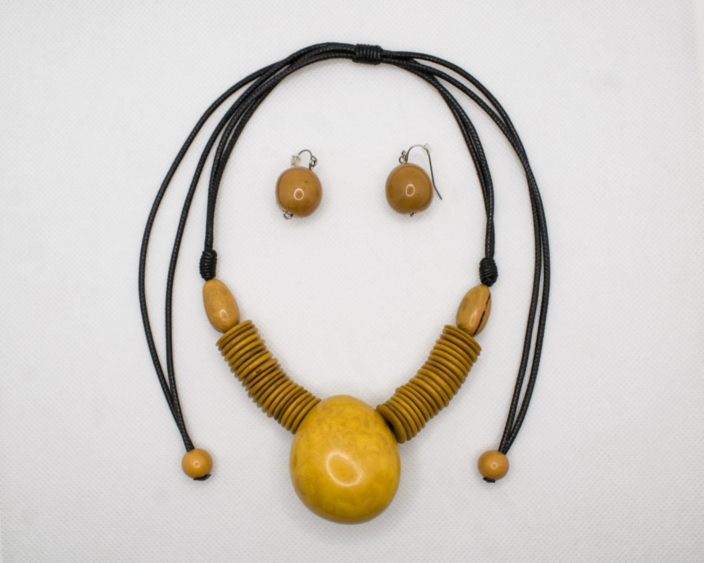 Natural Handmade Jewelry Set in Tagua Nut Seed Beads Necklace & Earrings Adjustable Eco Organic Sustainable Vegan Gift for Her Women DIY
