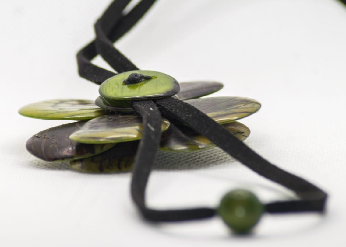 Mother's Day Green Tagua flower pendant necklace and earrings set. Handmade, Eco Friendly, natural tagua jewelry, organic necklace.