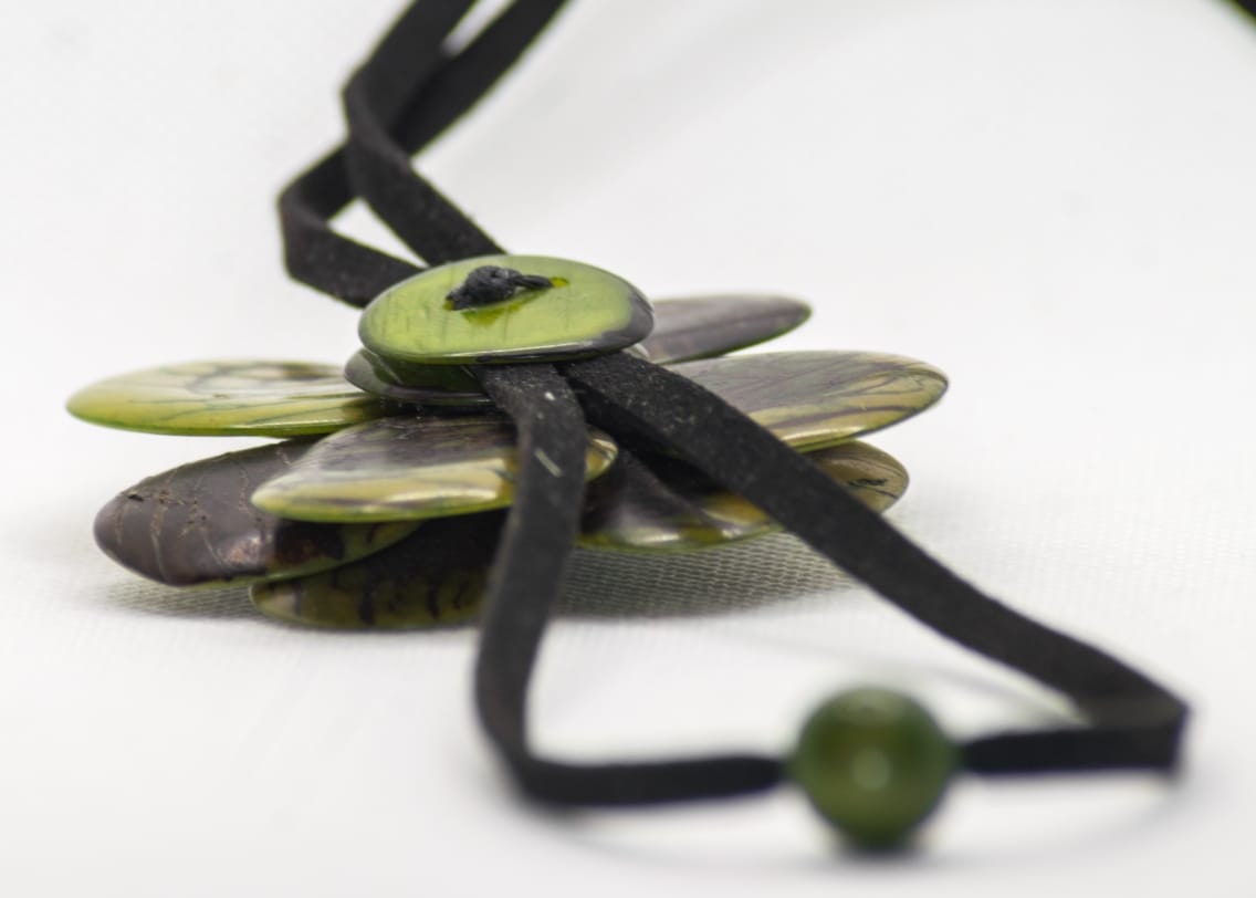 Mother's Day Green Tagua flower pendant necklace and earrings set. Handmade, Eco Friendly, natural tagua jewelry, organic necklace.