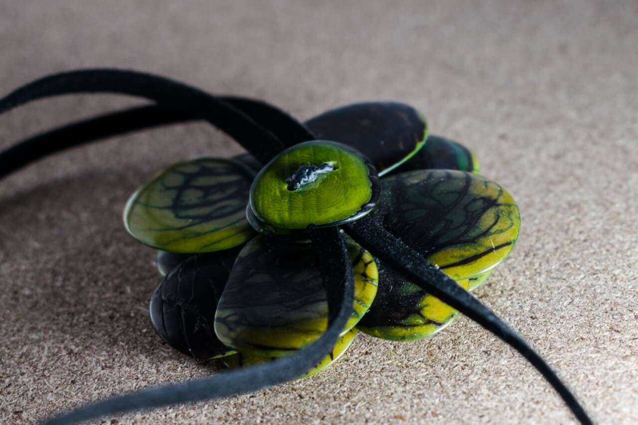 Mother's Day Green Tagua flower pendant necklace and earrings set. Handmade, Eco Friendly, natural tagua jewelry, organic necklace.