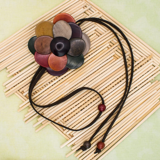Mother's Day Multicolor Tagua flower pendant necklace & earrings set. Handmade, Eco Friendly, natural tagua jewelry, organic necklace.